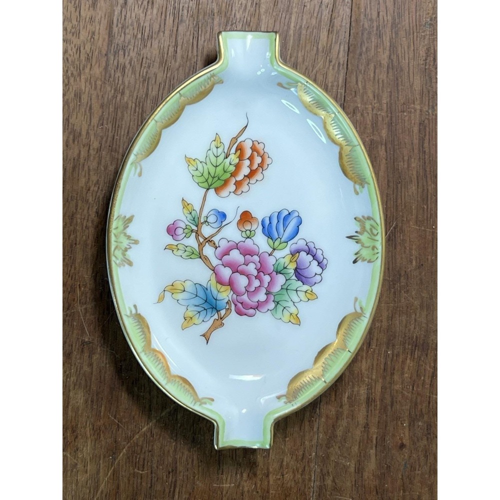 Herend Hungary Porcelain Ceramic Ashtray Queen Floral Small Mini Display Trinket